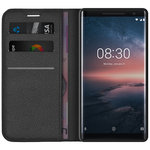 Leather Wallet Case & Card Holder Pouch for Nokia 8 Sirocco - Black